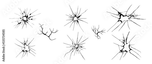 Collection of crack element vector on white background. Set of black damage cracks texture, break glass, damage screen. Abstract art illustration design for decorative, print, wall art, screen. 