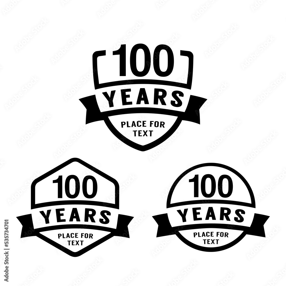 100 years anniversary celebration logotype. 100th anniversary logo collection. Set of anniversary design template. Vector illustration. 