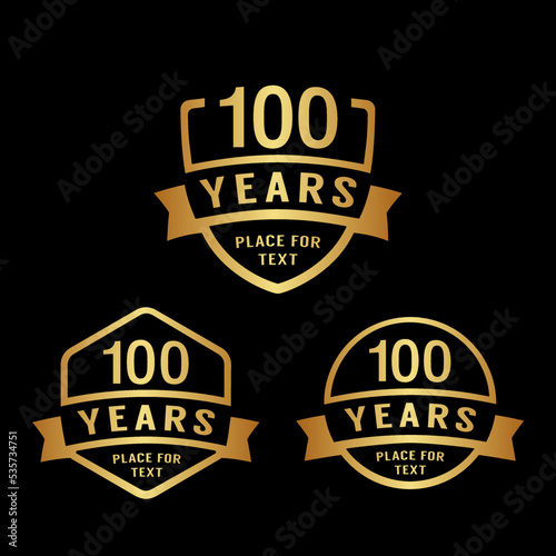 100 years anniversary celebration logotype. 100th anniversary logo collection. Set of anniversary design template. Vector illustration. 