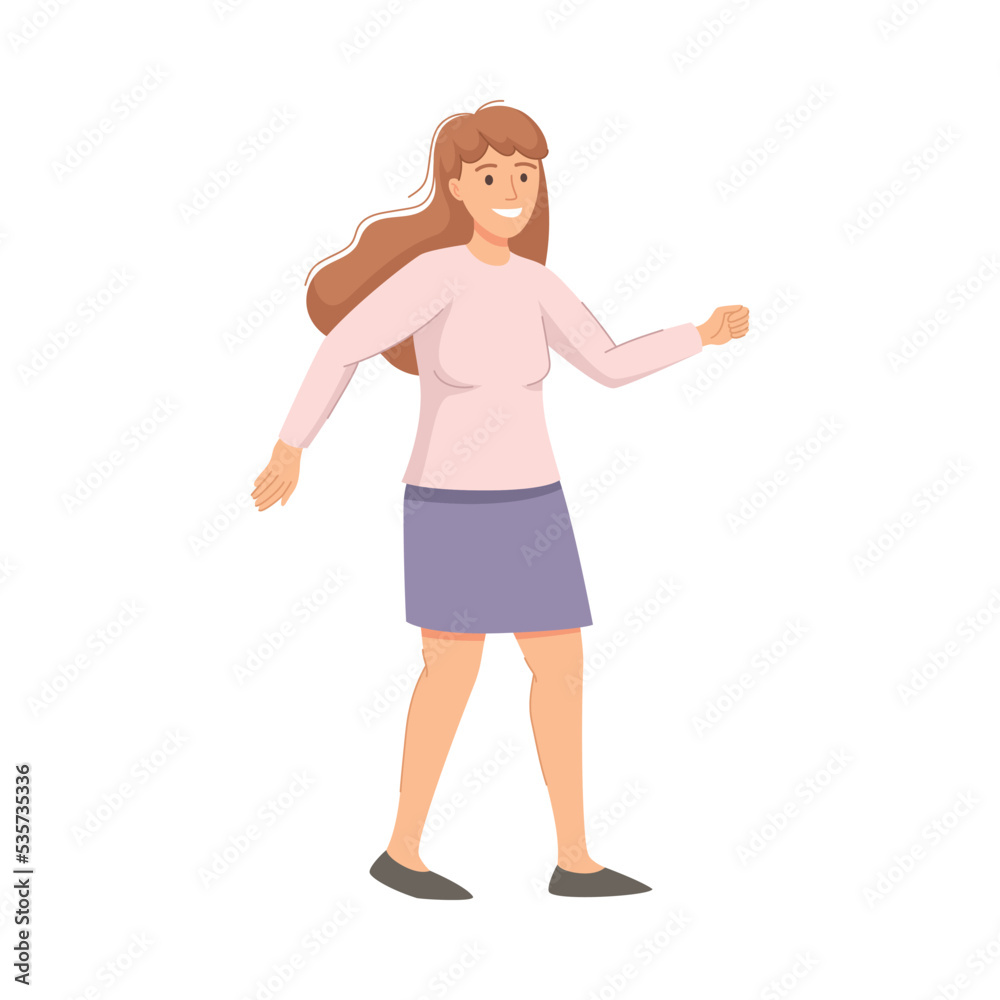 Woman Character Walking Forward Pursuing Goal Having Ambition Vector Illustration