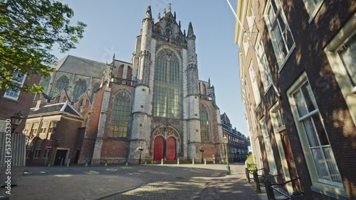 POV footage of walking toward Hooglandse Kerk in Leiden, South-Holland province, the Netherlands.