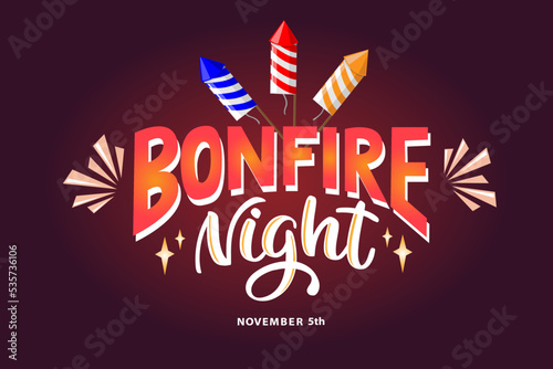 Bonfire Night. Vector lettering illustration. Greeting Card Design.