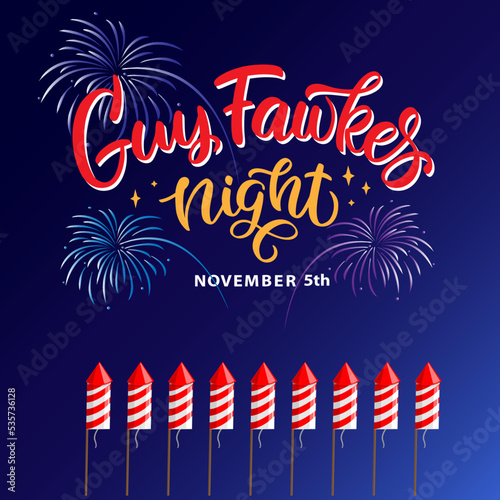 Guy fawkes night. Bonfire Night. Vector lettering illustration. Greeting Card Design.