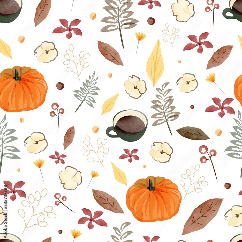 seamless pattern with autumn leaves and pumpkin seamless pattern with autumn leaves and pumpkin