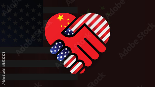 american and China flags in relations handshake. Two Flags Together. Suitable use to China american event
