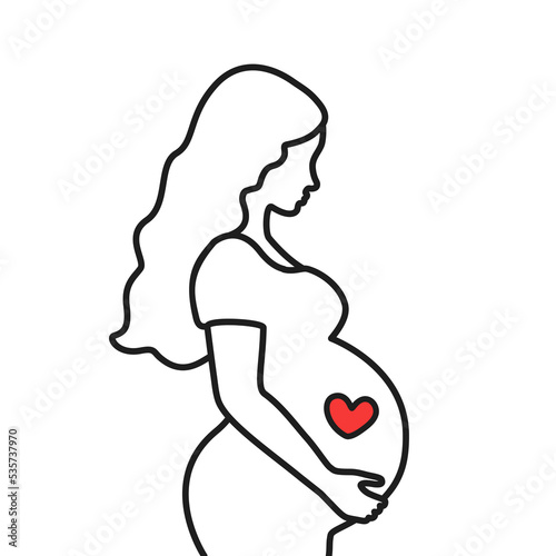 Pretty Pregnant woman love her belly - Happy pregnancy - Flat vector Icon