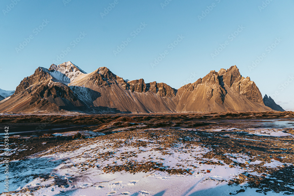 Stokksnes seen from the air in winter with almost no snow