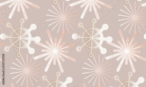 Christmas seamless beige pattern with big snowflakes and gradient. Minimalistic illustrations, festive composition for the New Year.