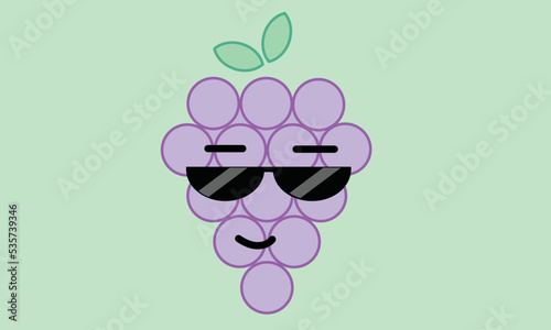 Illustration grape with funny face and sunglasses. Fruit character for stickers, icons, logo on the theme of vegetarianism, healthy eating