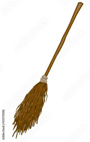 Traditional halloween witch broom, element for design on white background