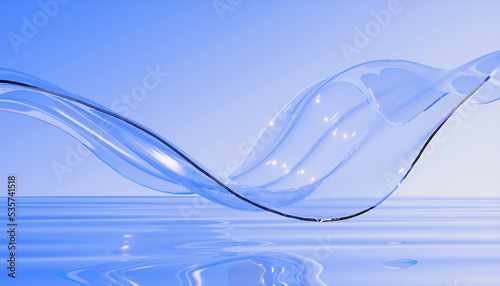 Abstract glass wave 3d rendering, chromatic dispersion and thin film spectral effect. 