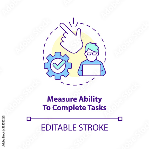 Measure ability to complete tasks concept icon. Efficient design solutions. Usability abstract idea thin line illustration. Isolated outline drawing. Editable stroke. Arial, Myriad Pro-Bold fonts used