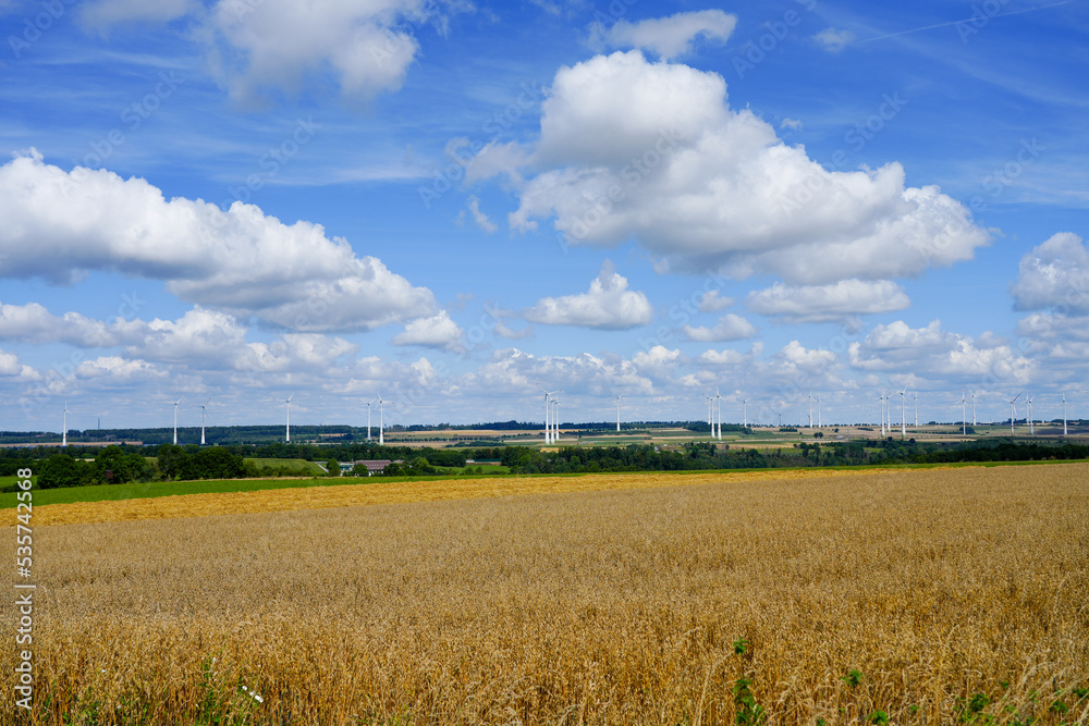 Fields near Bad Wünnenberg. Landscape with a wide view after the harvest. Nature in autumn.
