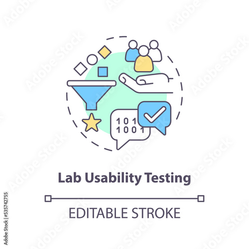 Lab usability testing concept icon. Professional user behavior research method abstract idea thin line illustration. Isolated outline drawing. Editable stroke. Arial, Myriad Pro-Bold fonts used