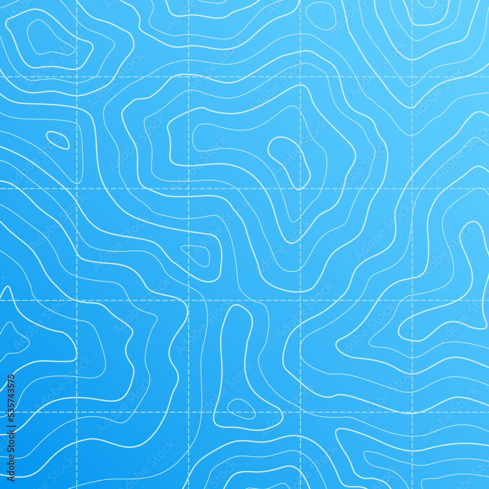 Line contour sea topographic map on blue background, vector ...