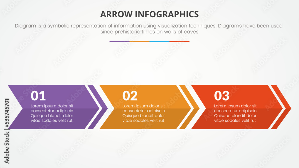 arrow style infographic slide presentation template with modern flat style color with 3 arrow horizontal direction