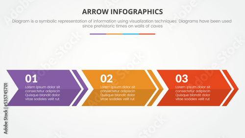 arrow style infographic slide presentation template with modern flat style color with 3 arrow horizontal direction