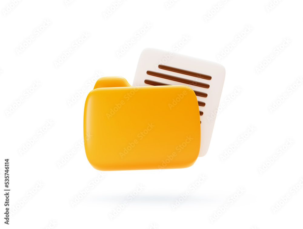 Folder with file document element icon or symbol background 3D illustration
