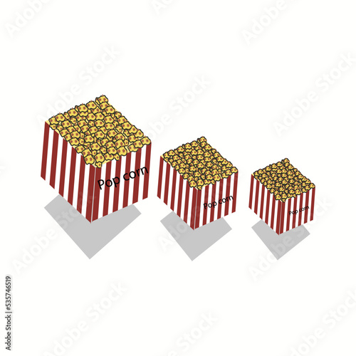 boxes with popcorn, red stripes, vector image