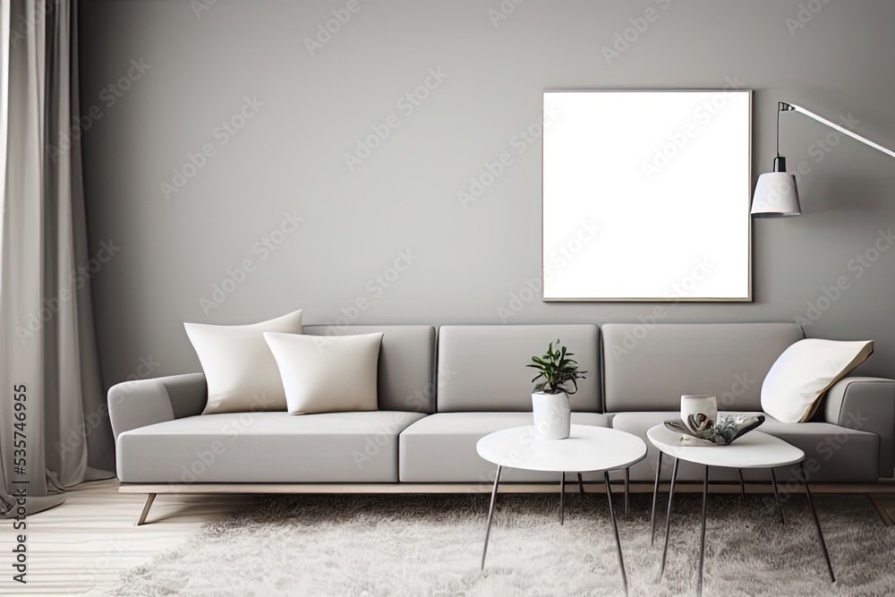 Fototapeta premium Mock up of poster frame for modern living room with sofa