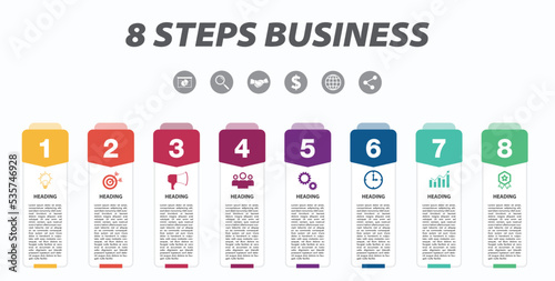 8 STEPS BUSINESS INFOGRAPHIC TEMPLATE VECTOR. vertical