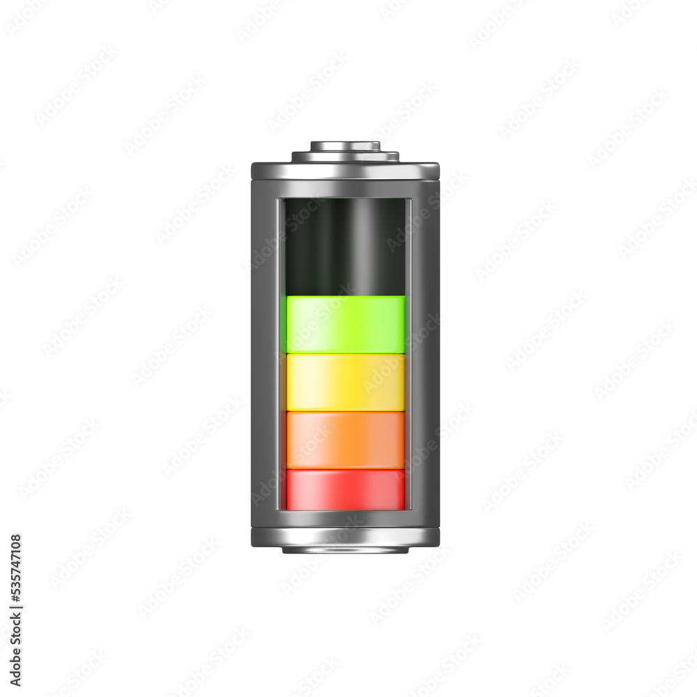 Battery 3d icon - full level capacity, energy glass storage. Power charge sign, lithium element render illustration Battery 3d icon - full level capacity, energy glass storage. Power charge sign, lithium element render illustration