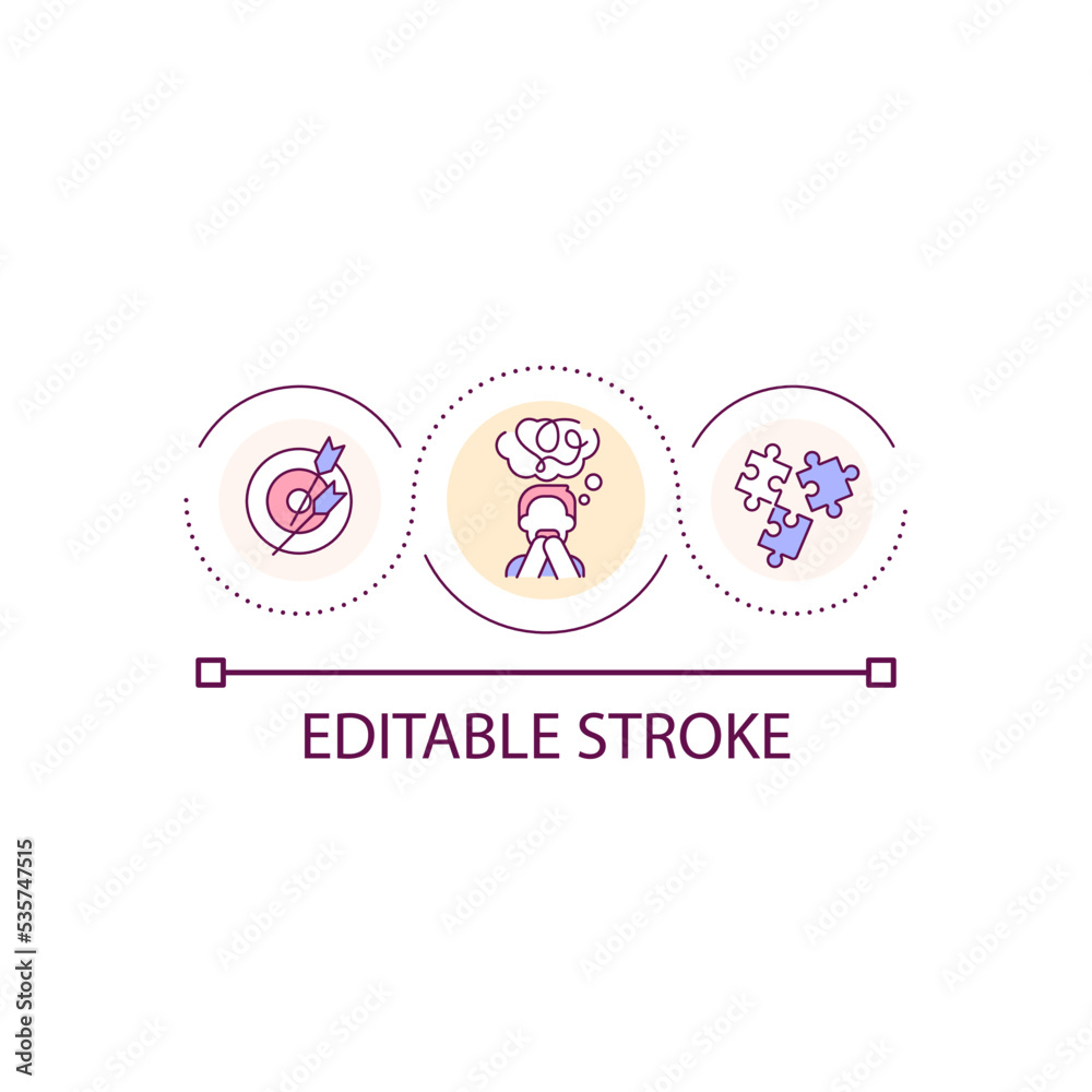 Trouble focusing loop concept icon. Sustained attention issue. Hard to complete task. Unable to work abstract idea thin line illustration. Isolated outline drawing. Editable stroke. Arial font used Trouble focusing loop concept icon. Sustained attention issue. Hard to complete task. Unable to work abstract idea thin line illustration. Isolated outline drawing. Editable stroke. Arial font used