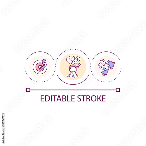 Trouble focusing loop concept icon. Sustained attention issue. Hard to complete task. Unable to work abstract idea thin line illustration. Isolated outline drawing. Editable stroke. Arial font used