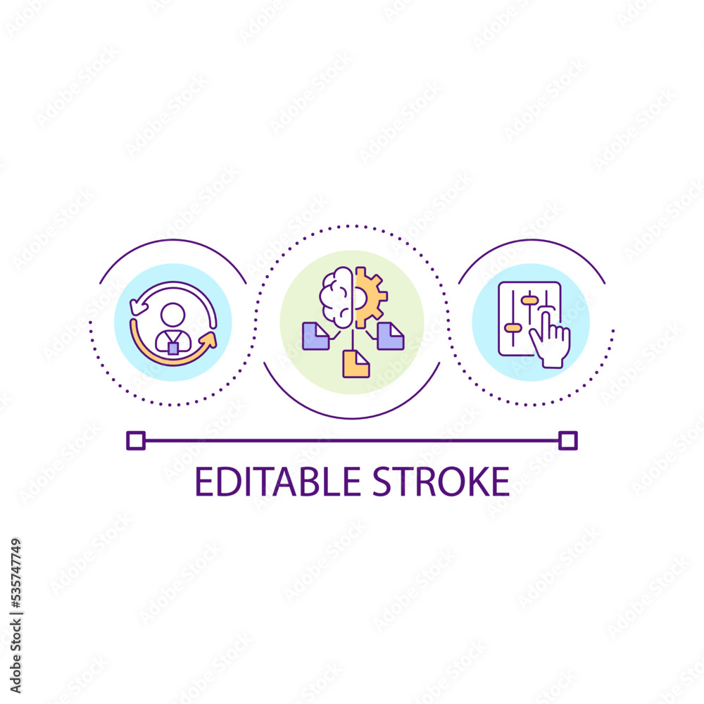 Adapt to new workplace loop concept icon. Adjusting to work environment. Employee flexibility abstract idea thin line illustration. Isolated outline drawing. Editable stroke. Arial font used Adapt to new workplace loop concept icon. Adjusting to work environment. Employee flexibility abstract idea thin line illustration. Isolated outline drawing. Editable stroke. Arial font used