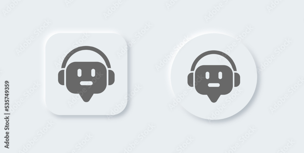 Chat bot solid icon in neomorphic design style. Artificial support signs vector illustration. Chat bot solid icon in neomorphic design style. Artificial support signs vector illustration.