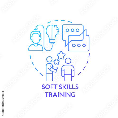 Soft skills training blue gradient concept icon. Employee development programs type abstract idea thin line illustration. Communication abilities. Isolated outline drawing. Myriad Pro-Bold font used