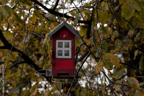 beautiful red bird house. autumn season © AnastasiiaAkh