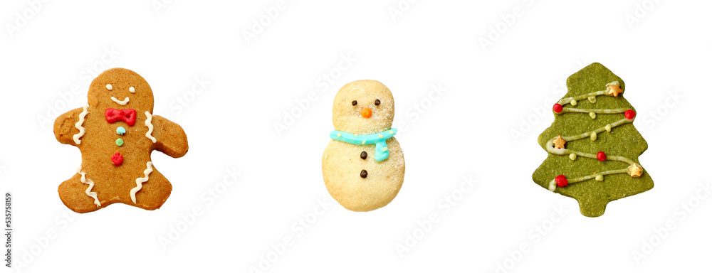 Fototapeta premium Set of Delectable Christmas Cookies Isolated on Transparent Background, PNG File