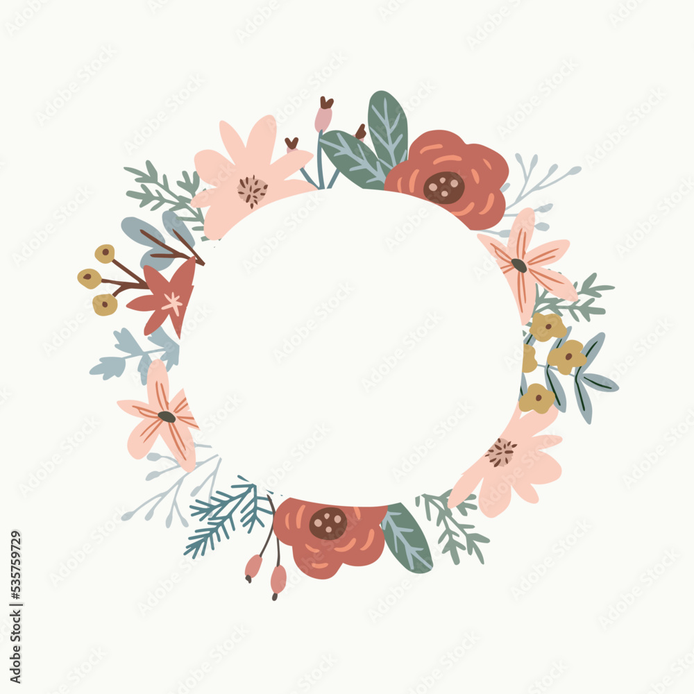 Christmas greeting card, invitation. Winter, summer floral frame, wreath made of poinsettia, flowers. Roses, berries and fir tree branches. Empty copy space. Hand drawn vector illustration background. Christmas greeting card, invitation. Winter, summer floral frame, wreath made of poinsettia, flowers. Roses, berries and fir tree branches. Empty copy space. Hand drawn vector illustration background.