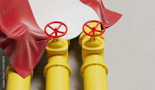 Peru flag covering an oil and gas fuel pipe line. Oil industry concept. 3D Rendering