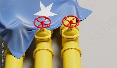 Somalia flag covering an oil and gas fuel pipe line. Oil industry concept. 3D Rendering