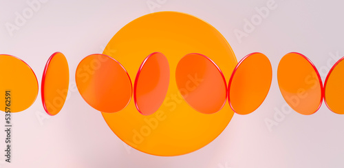 3d orange glass matte circles rendering illustration. Creative abstract background. Geometric shapes pattern. Vibrant clean circle scene wallpaper. Dynamic art futuristic design
