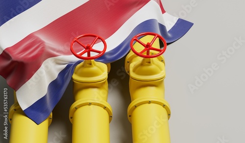 Costa Rica flag covering an oil and gas fuel pipe line. Oil industry concept. 3D Rendering