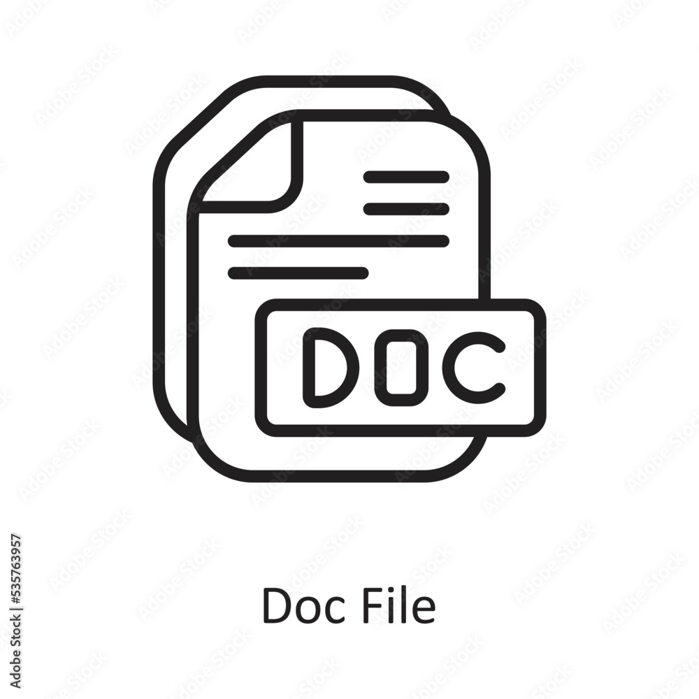 Doc File Outline Vector Icon Design illustration on White background. EPS 10 File Doc File Outline Vector Icon Design illustration on White background. EPS 10 File