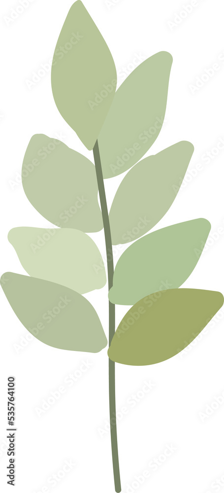 white camellia flower and green leaves branch flat style