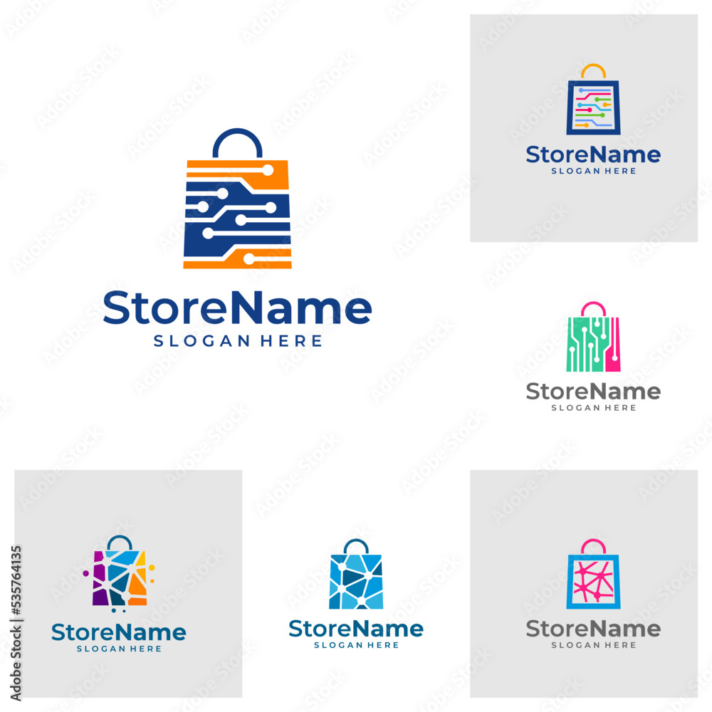 Set of Smart shop tech logo vector icon illustration. Tech Shop logo design concept template