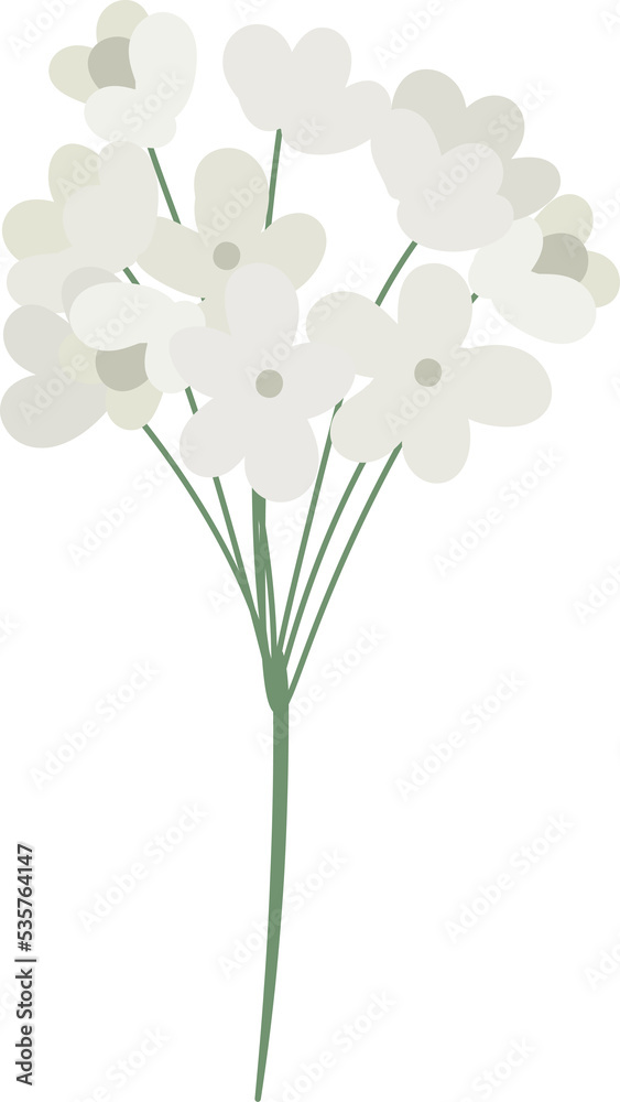 Naklejka premium white camellia flower and green leaves branch flat style