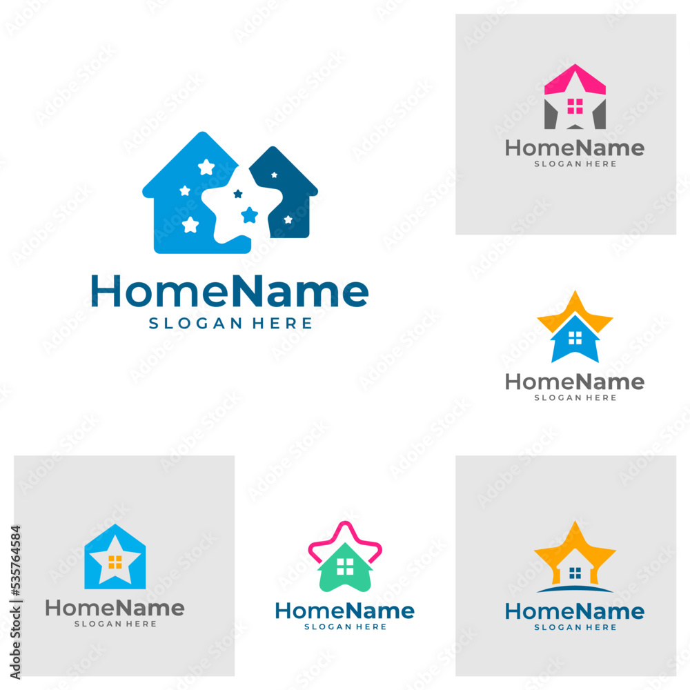 Set of Star home logo illustration template. House star logo design concept vector