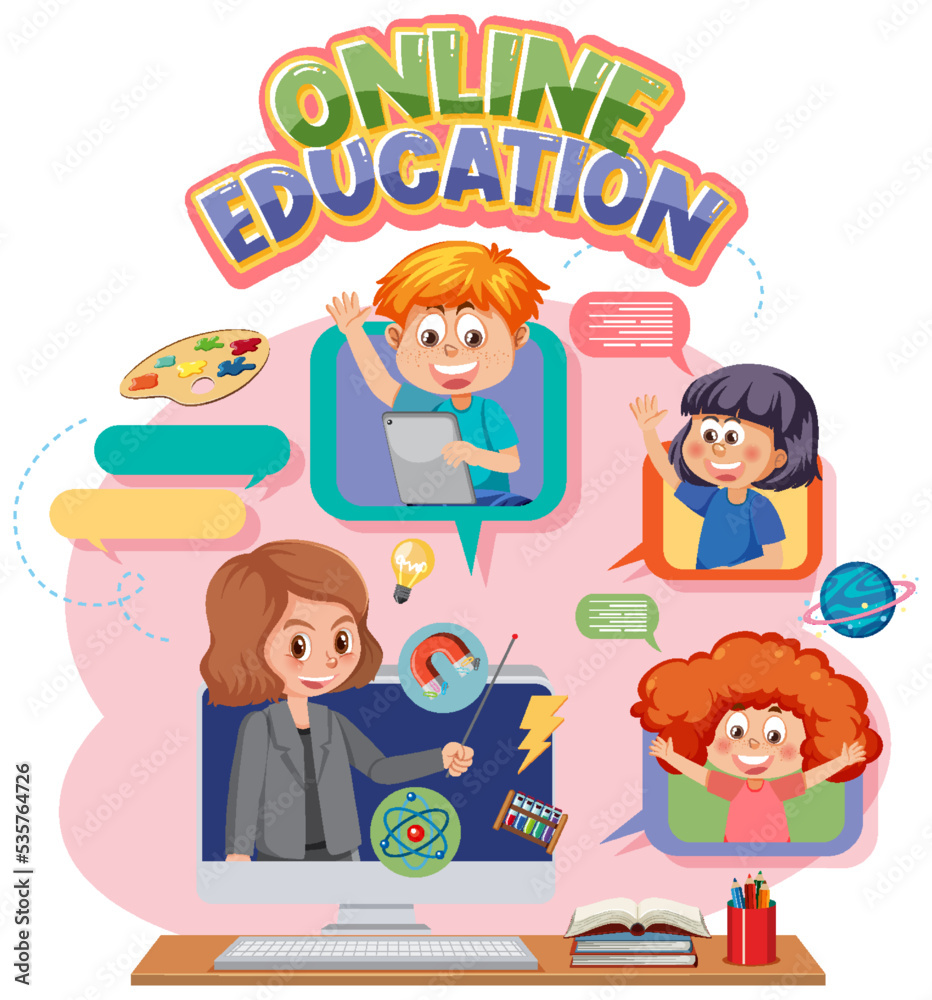 Online education word with kids Online education word with kids