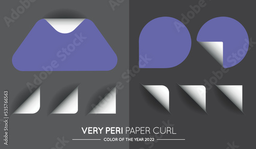 Set of Trendy Very Peri Vector Round Circle with Paper Curl with Shadow Isolated Set..