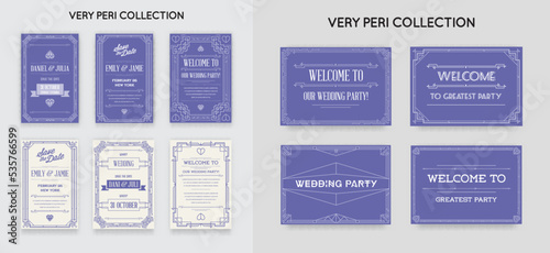 Set of Great Quality Style Invitation in Art Deco or Nouveau Epoch 1920's Gangster Era Collection. Trendy Very Peri Color..