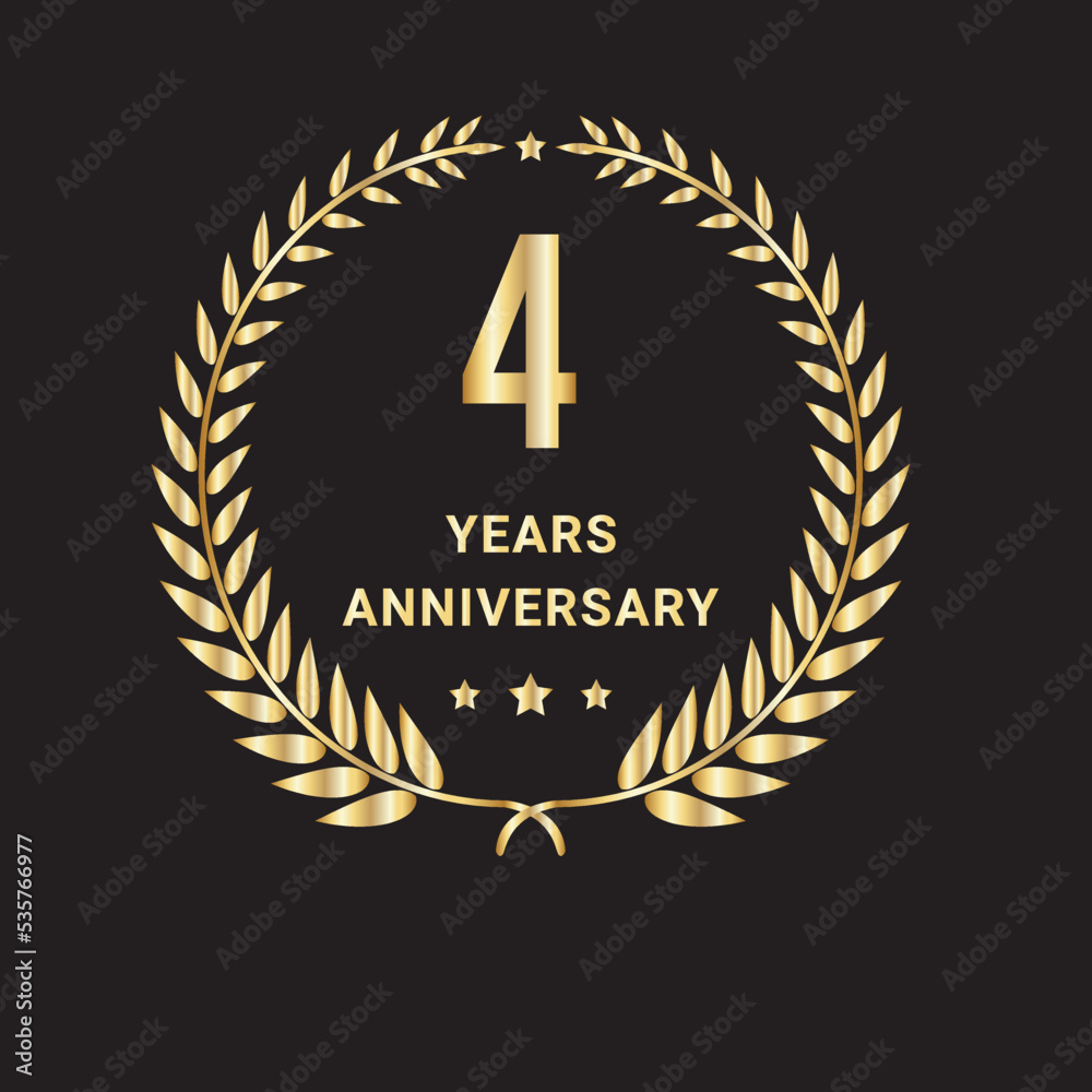 Naklejka premium 4 Year Anniversary Celebration Logo. 4 Year Anniversary Vector Art, Icons, and Graphics 
