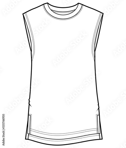 mens sleeveless t shirt tank top fashion flat sketch vector illustration.