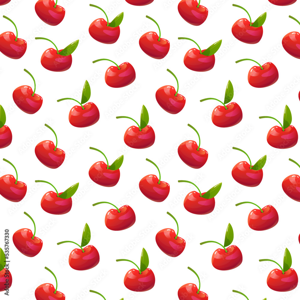 Seamless pattern of ripe cherries with leaves on an isolated background. Vector illustration. Seamless pattern of ripe cherries with leaves on an isolated background. Vector illustration.