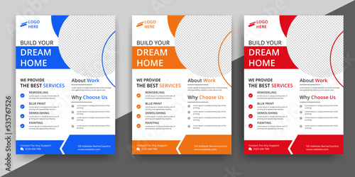 construction flyer A4 template, Construction Flyer Template, Flyer Design Set, Renovation Flyer Template, flyer, banner, leaflets decoration for printing